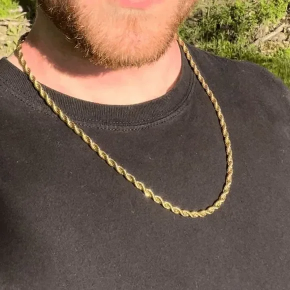 14k Gold Real Solid 316l Stainless SteelâTwisted Rope Chain Necklace 24 inch - Picture 1 of 5